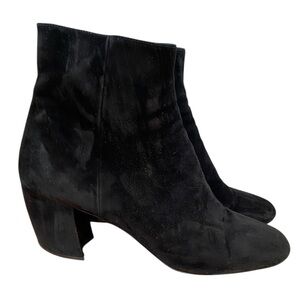 Prada Black Suede Curved Block Heel Ankle Bootie 41 US 10.5/11
